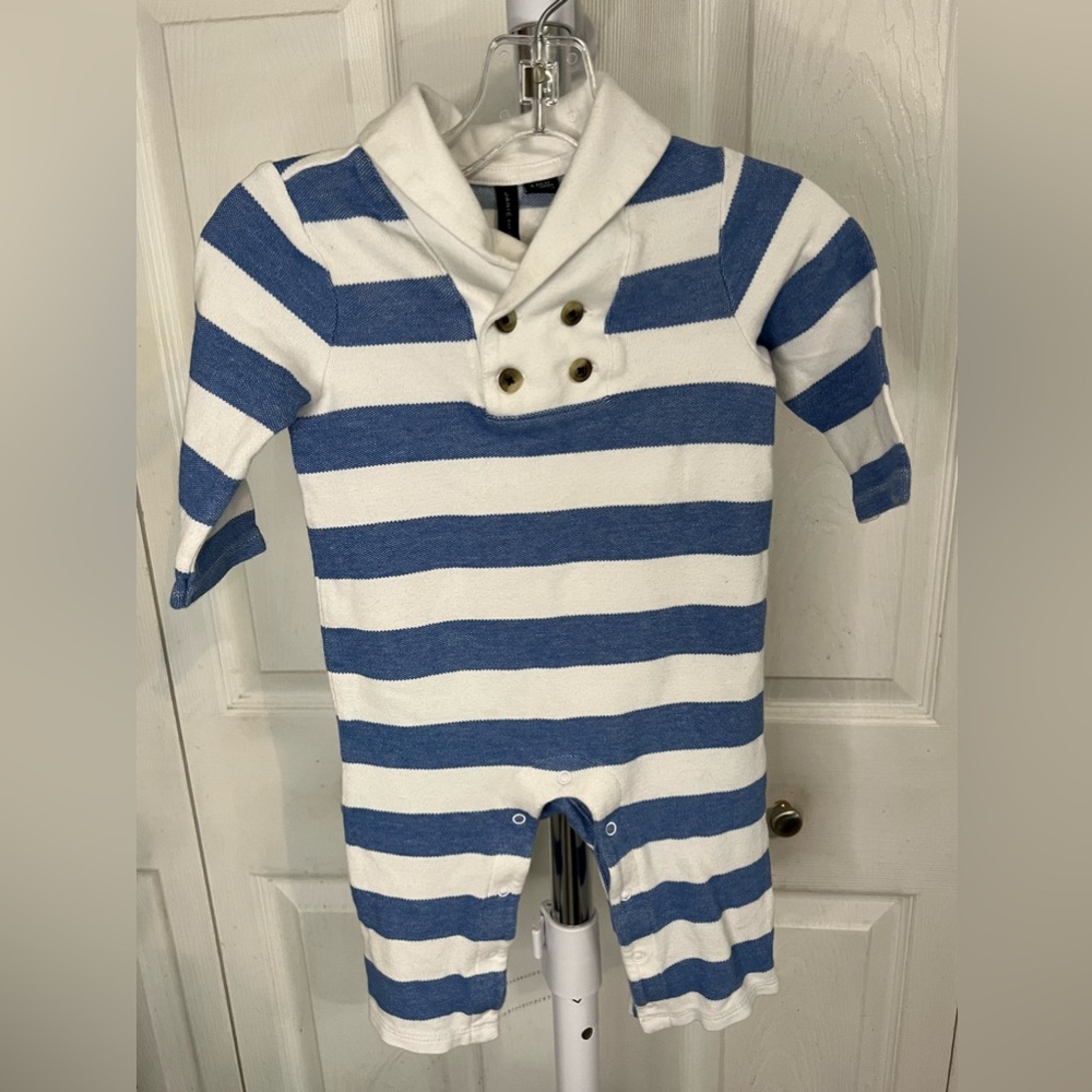 Janie and Jack Baby Boy 6-12 months One Piece Rompe Blue White Stripe Nautical
